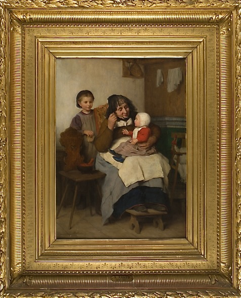 Albert Anker 1831 Ins 1910. Grossmutter, ihrem Enkelkind die Suppe gebend